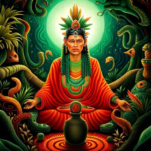 Mayan Priestess Performing Ritual in Vivid Colors
