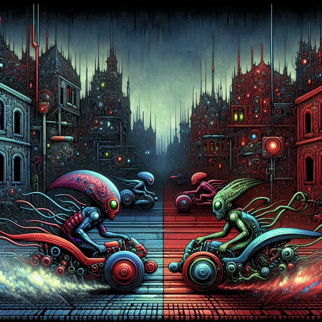 Extraterrestrial Race Through Dystopian Medieval Cityscape