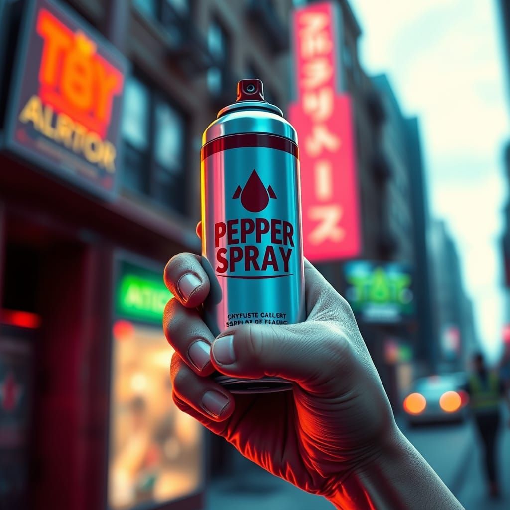 Neon Futuristic Pepper Spray in a Cyberpunk City