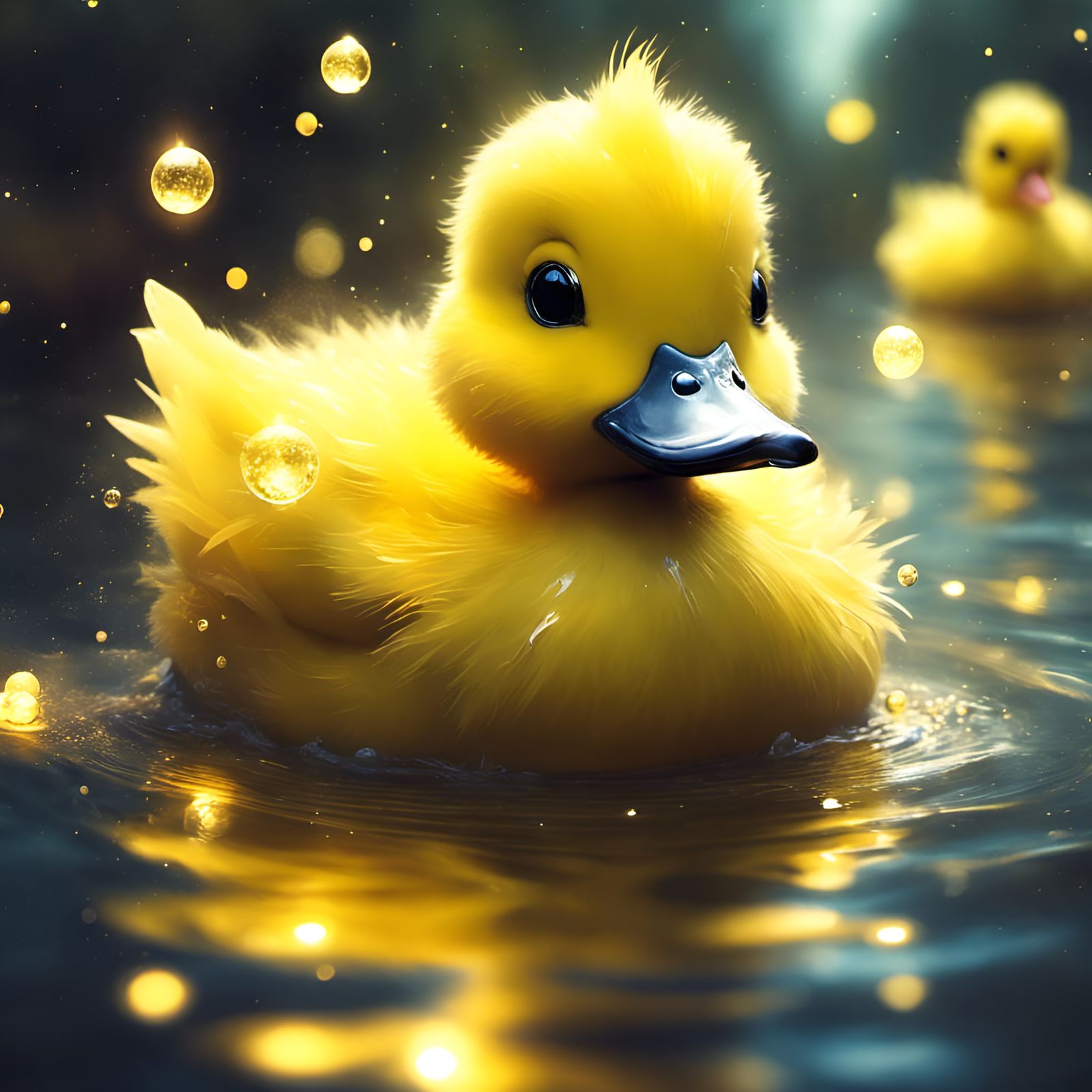 Adorable Chibi Duckling in Glittering River