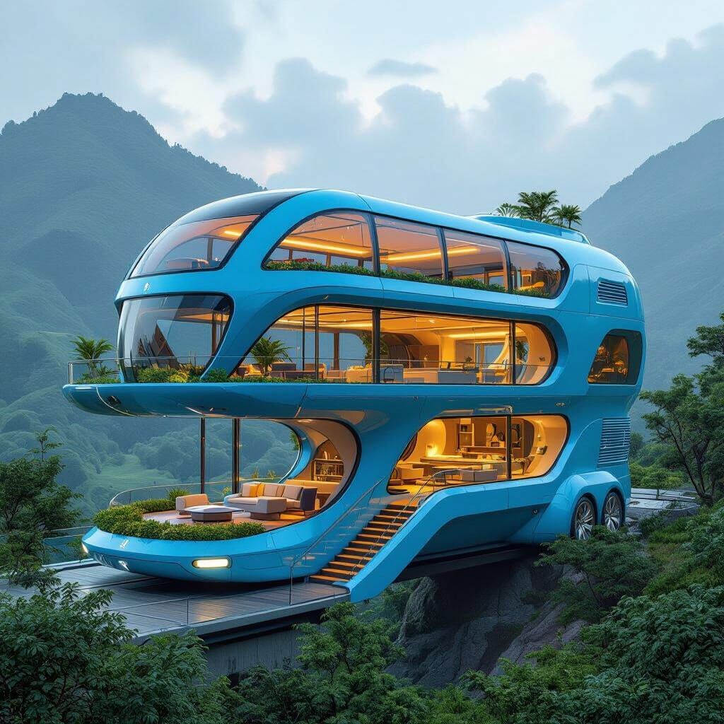 Futuristic Multi-Level Bus in Organic Style