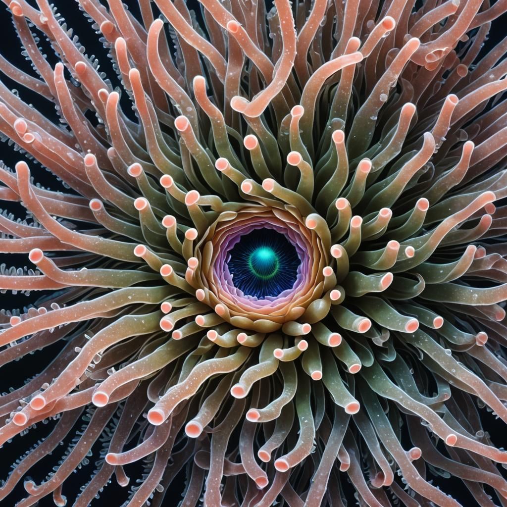Bioluminescent Sea Anemone with Clownfish in Charcoal