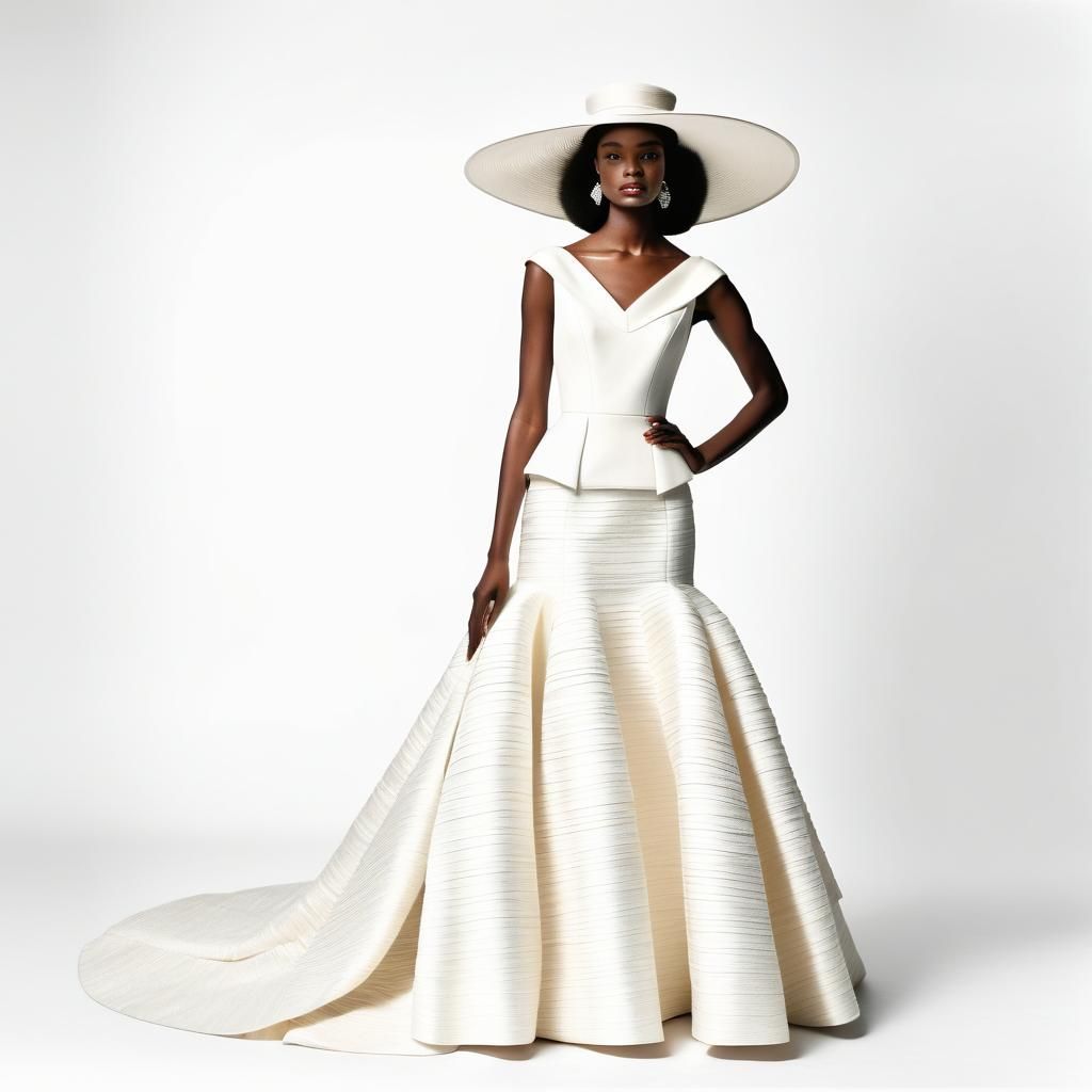 Woman in Textured Gown with Broad-Brimmed Hat