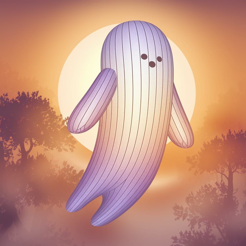 Ethereal Ghostly Figure in Sunset Sky