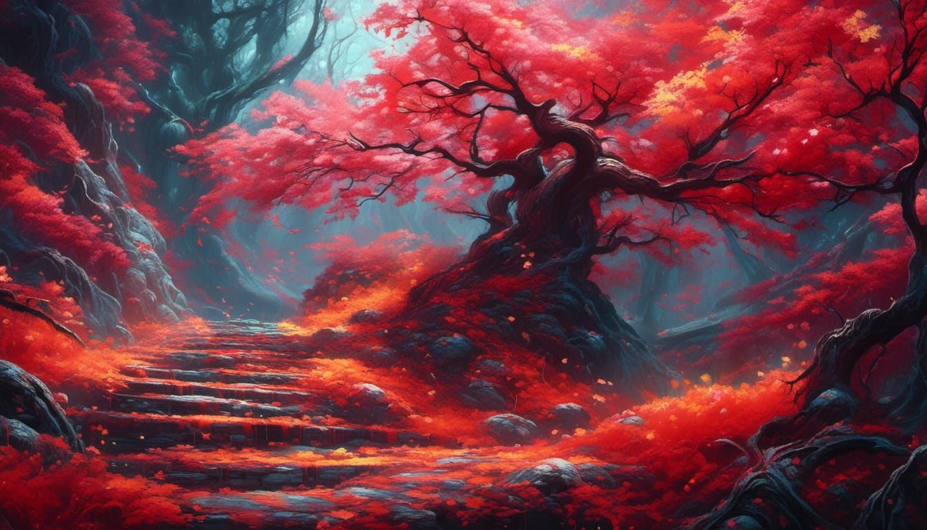 Glowing red weird landscape