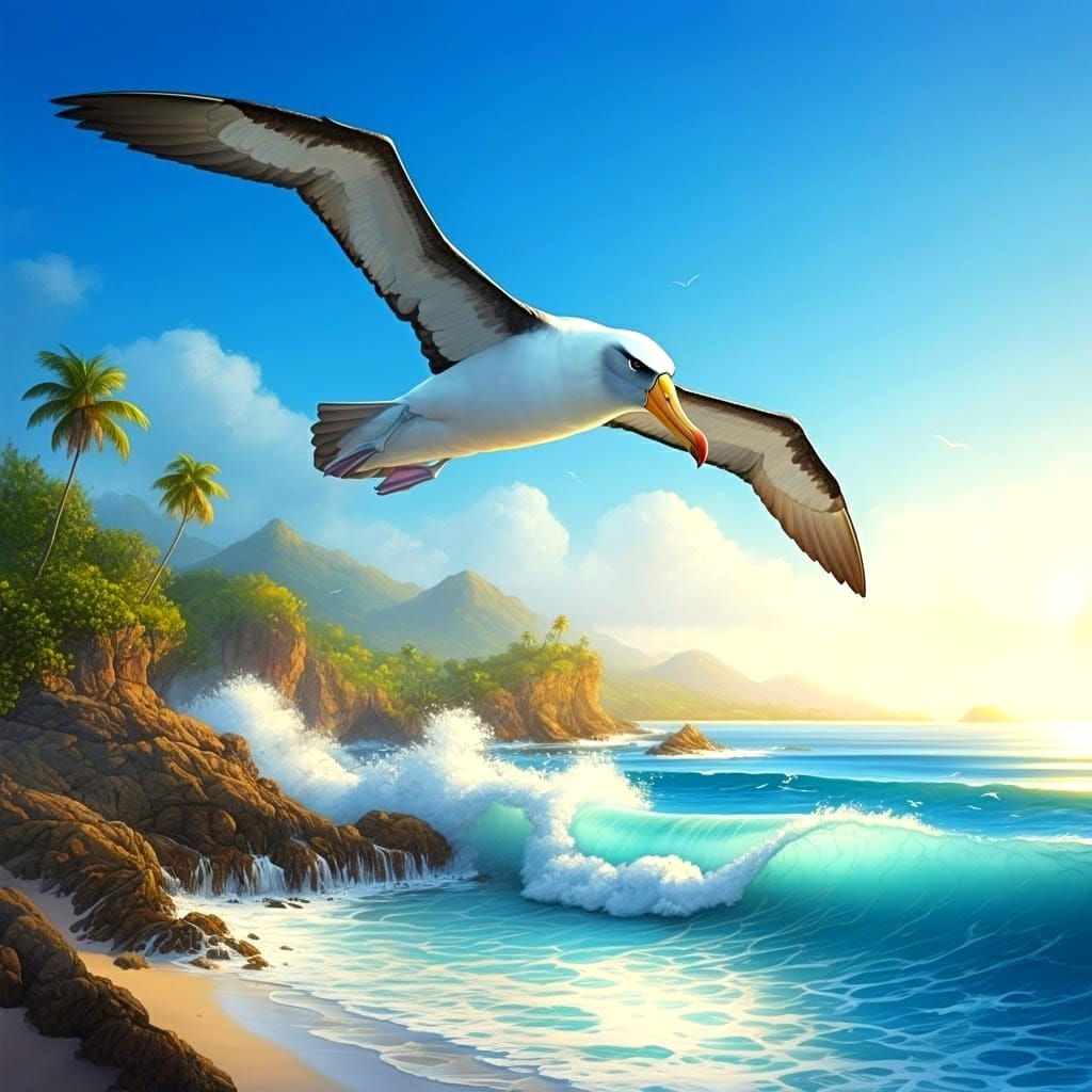 Majestic Albatross Soars Over Tropical Paradise