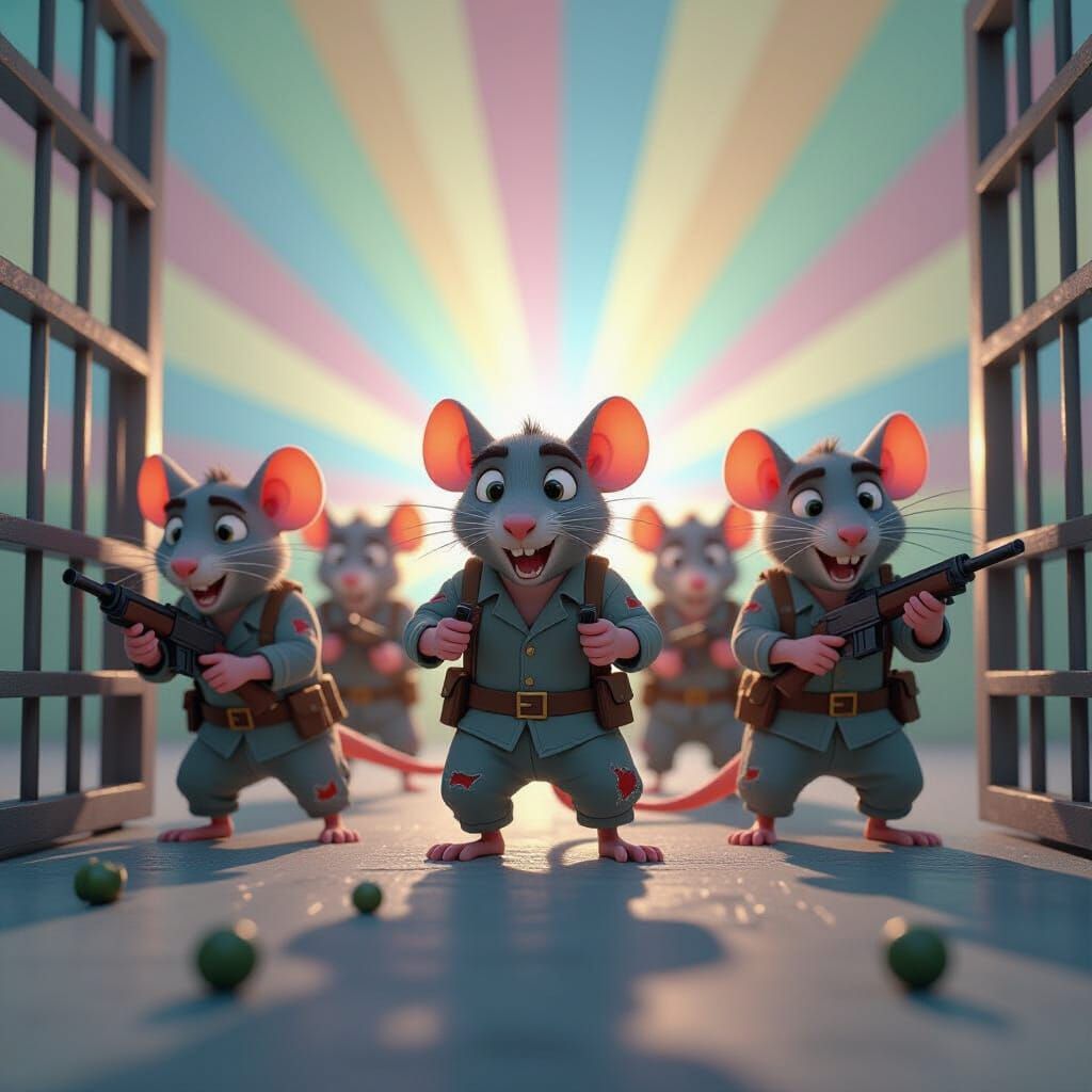Pixar Style Rat Criminals Escape Stylized Prison