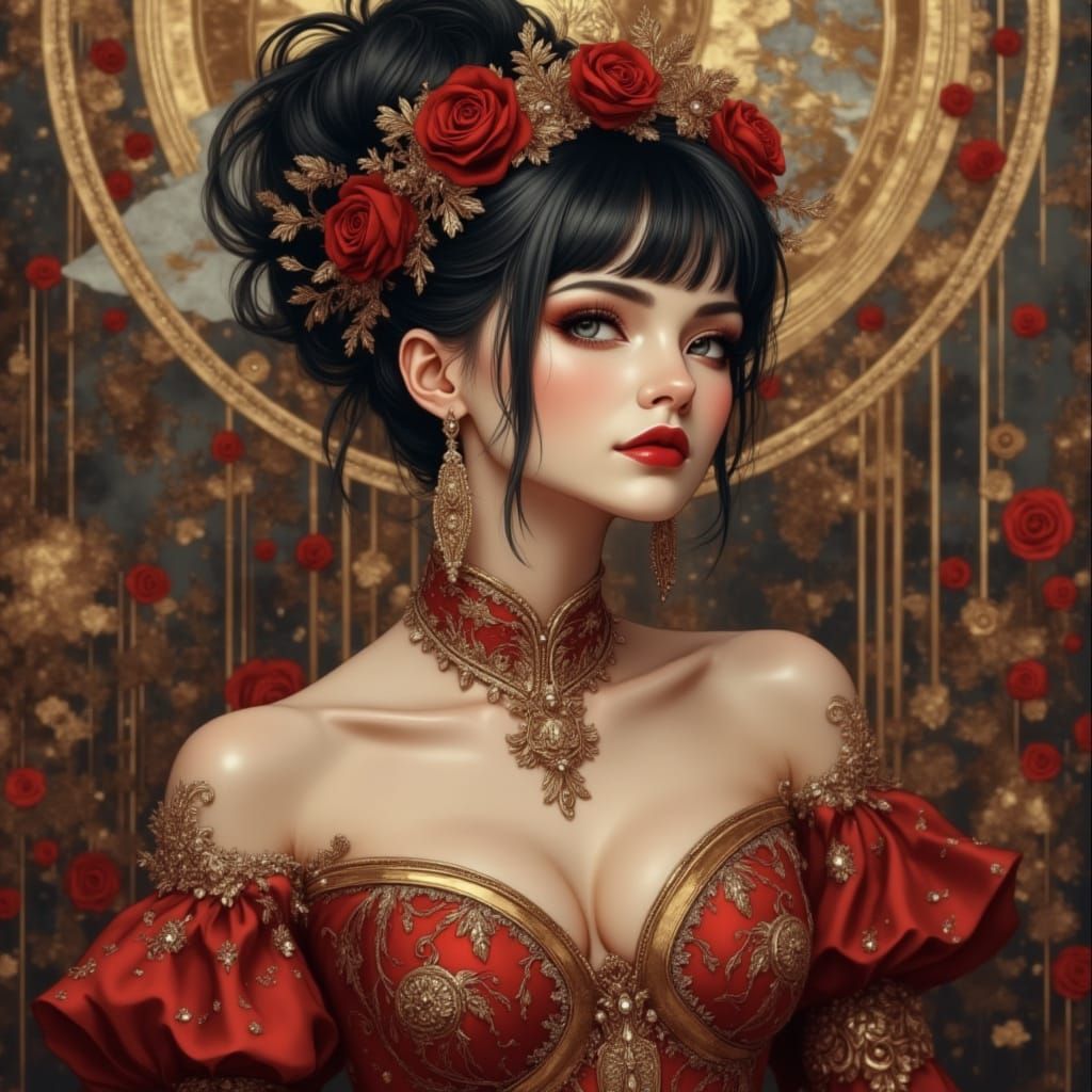 Punk Queen Portrait in Rococo Style