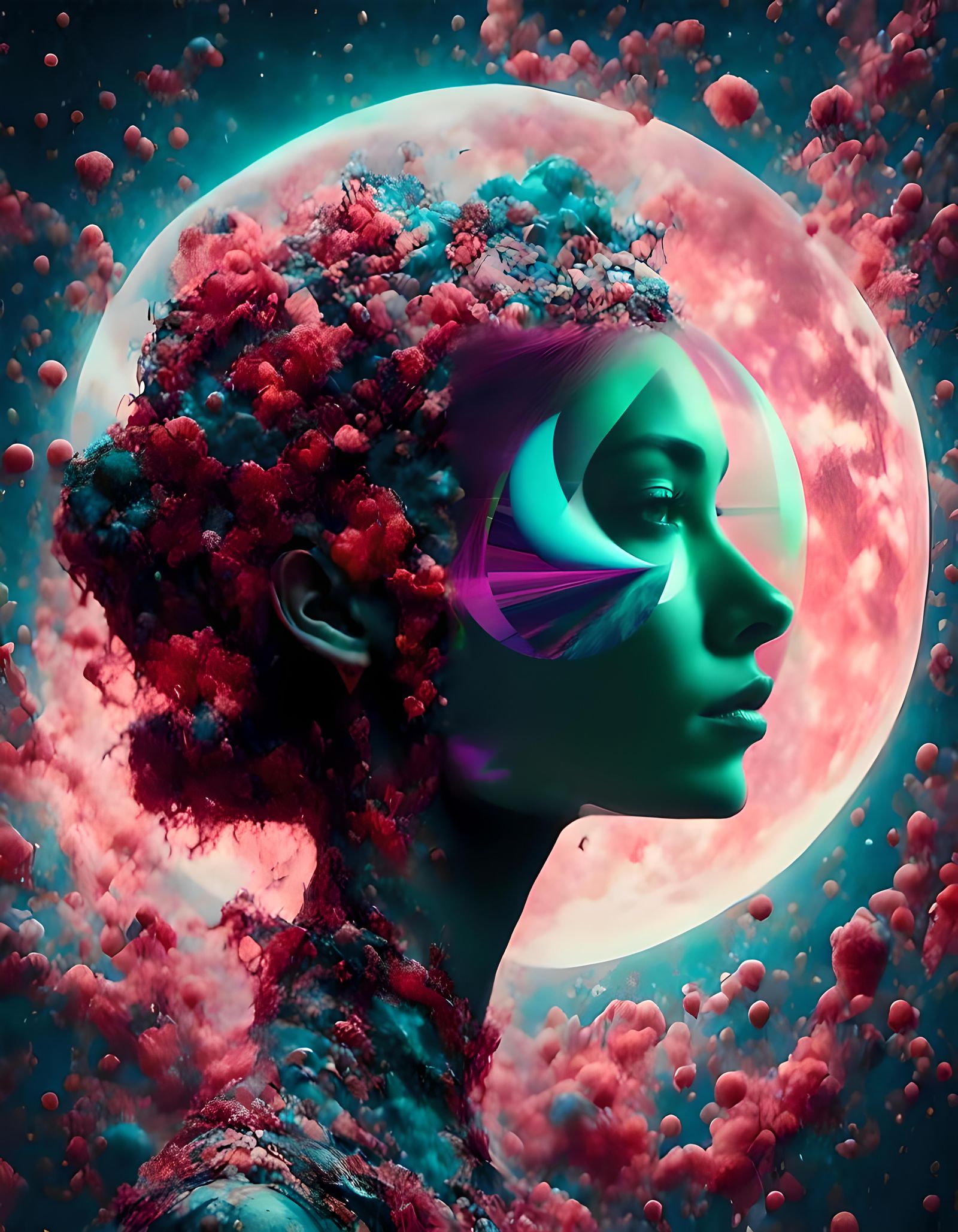 Double Exposure Portrait on Alien Planet in Modern Art Style