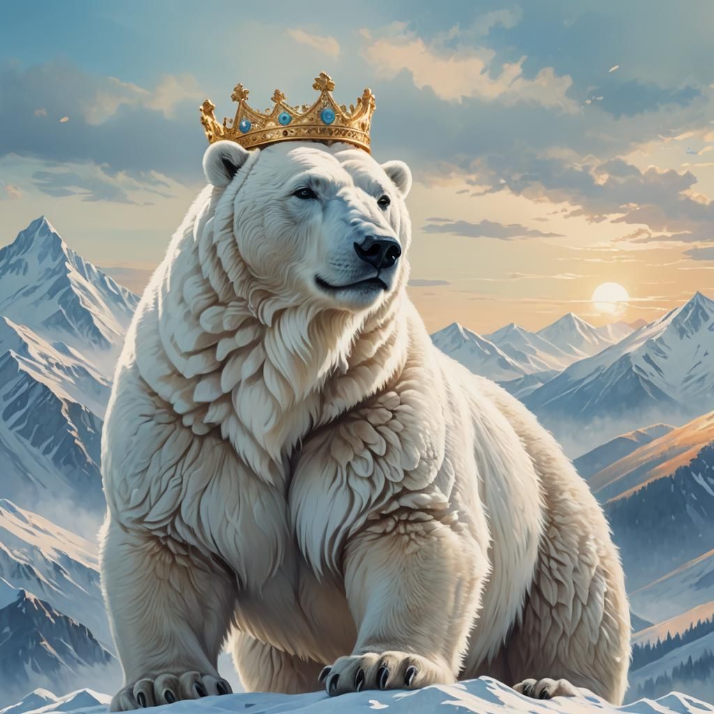 Majestic Polar Bear with Crown in Anime Style