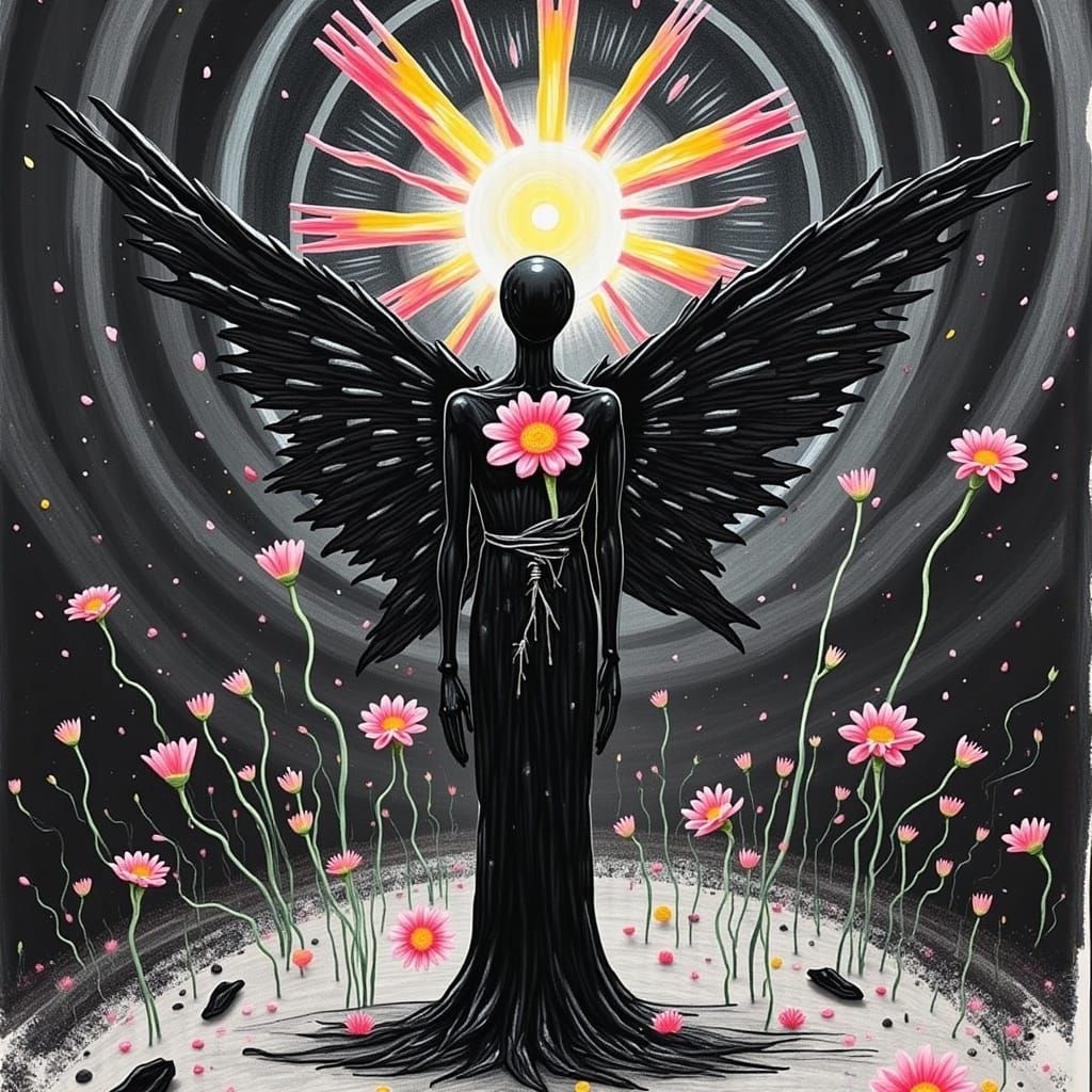 Geometric Winged Figure in Dadaist Photogram Style