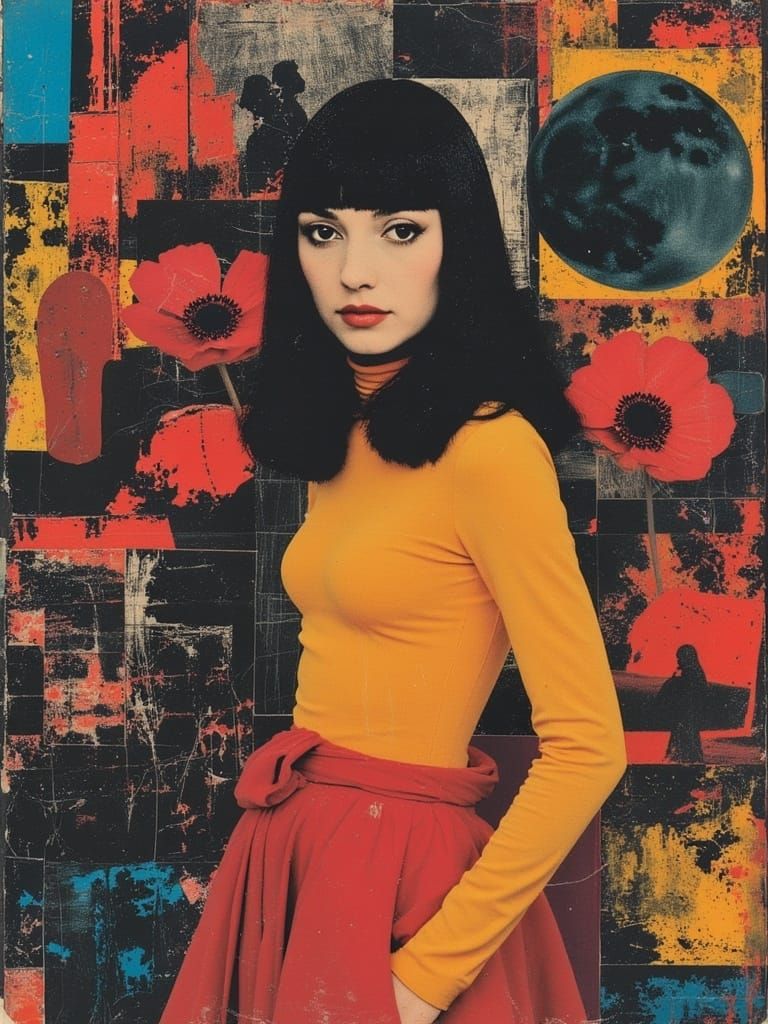 Psychedelic 1960s Fashion Model in Mini Skirts and Go-Go Boo...