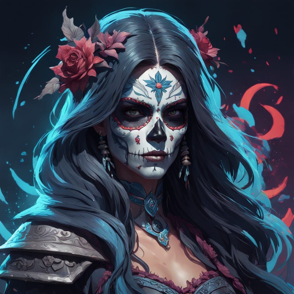 A Haunting Portrait of La Muerta in Frosty, Hyperdetailed St...