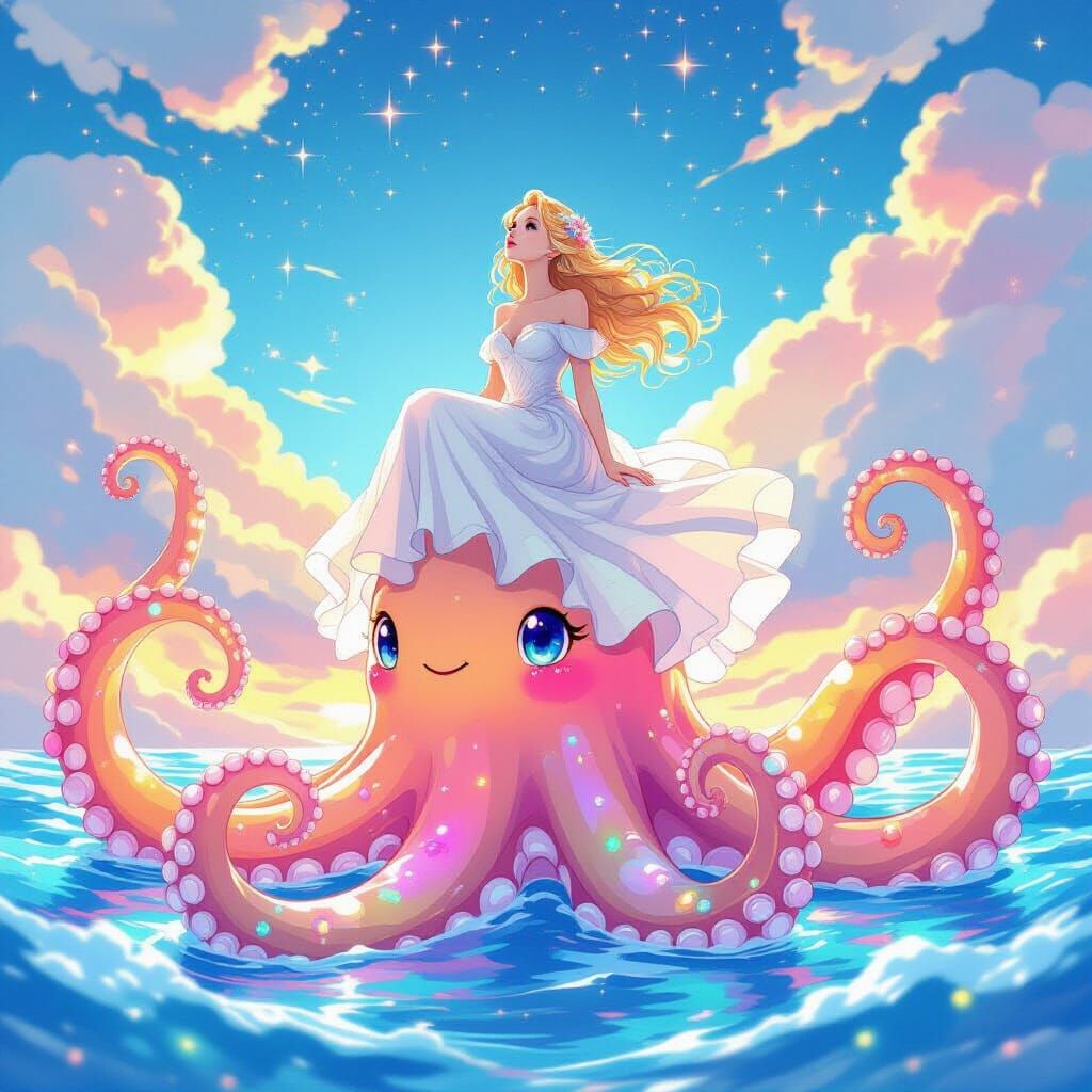 Gummy Kraken Goddess in Dreamy Art Nouveau Style