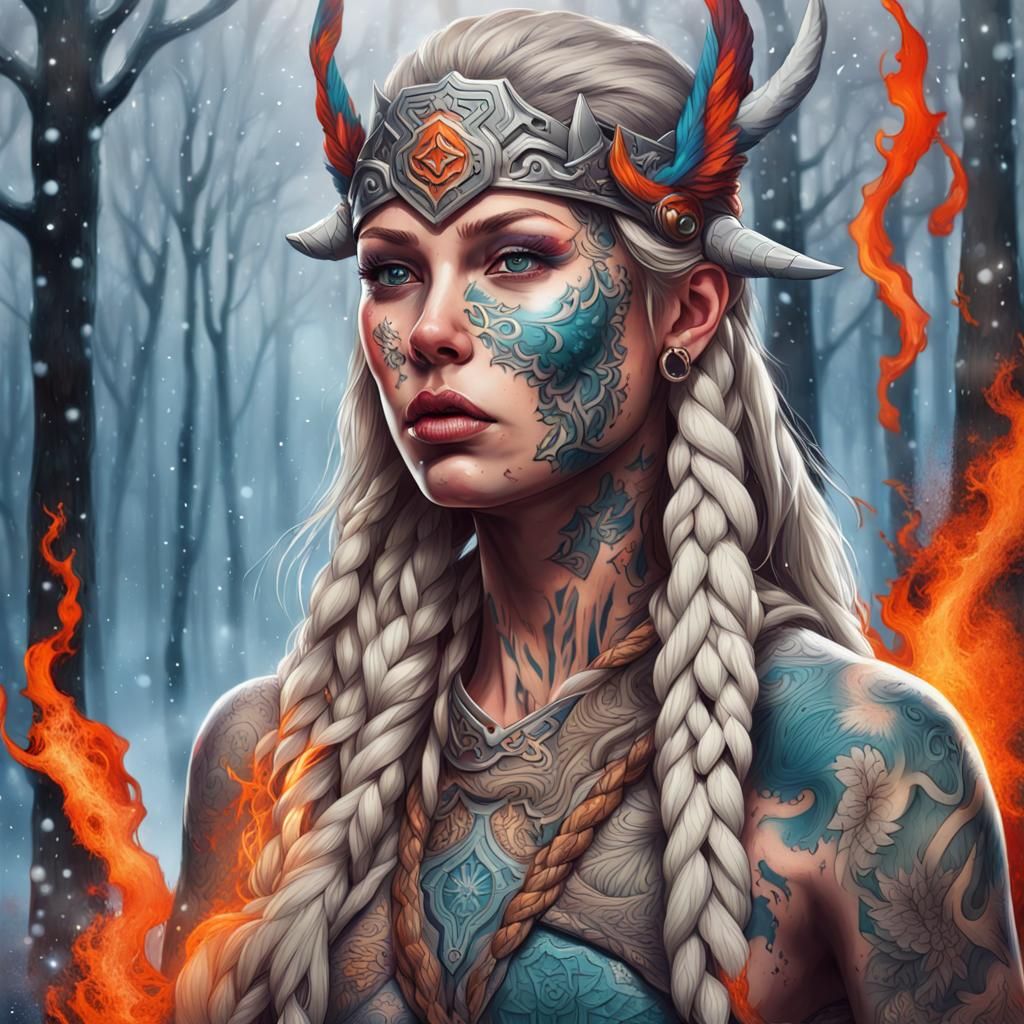 Fiery Heart: Norse Warrior in Winter Forest
