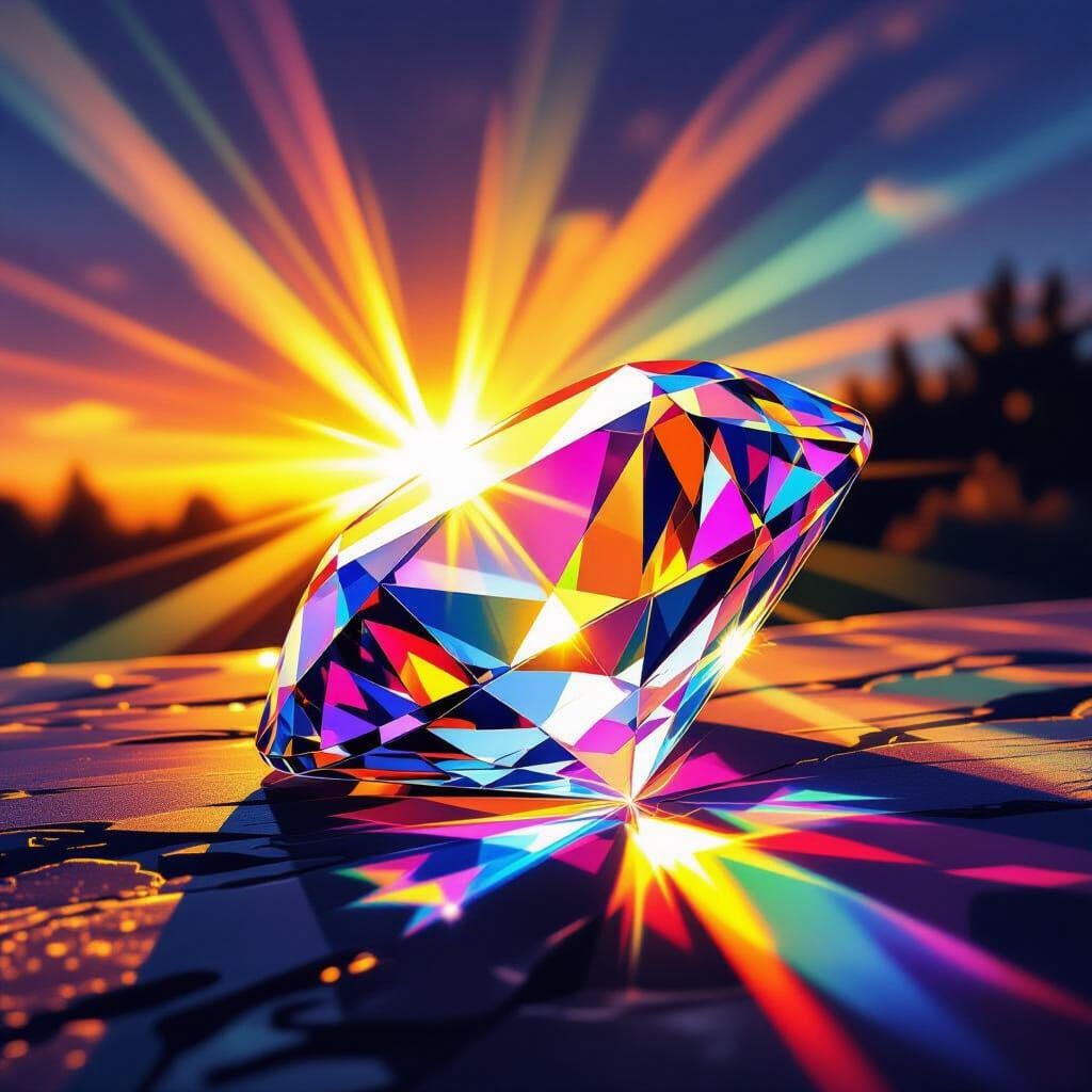 Prismatic Diamond Refracts Sunlight: Vivid Ink Art