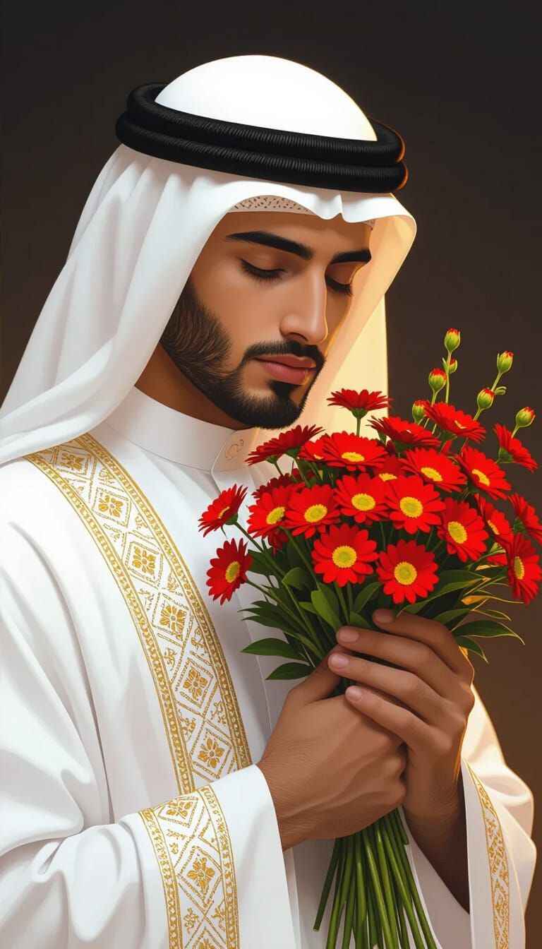 Serene Middle Eastern Man with Flowers