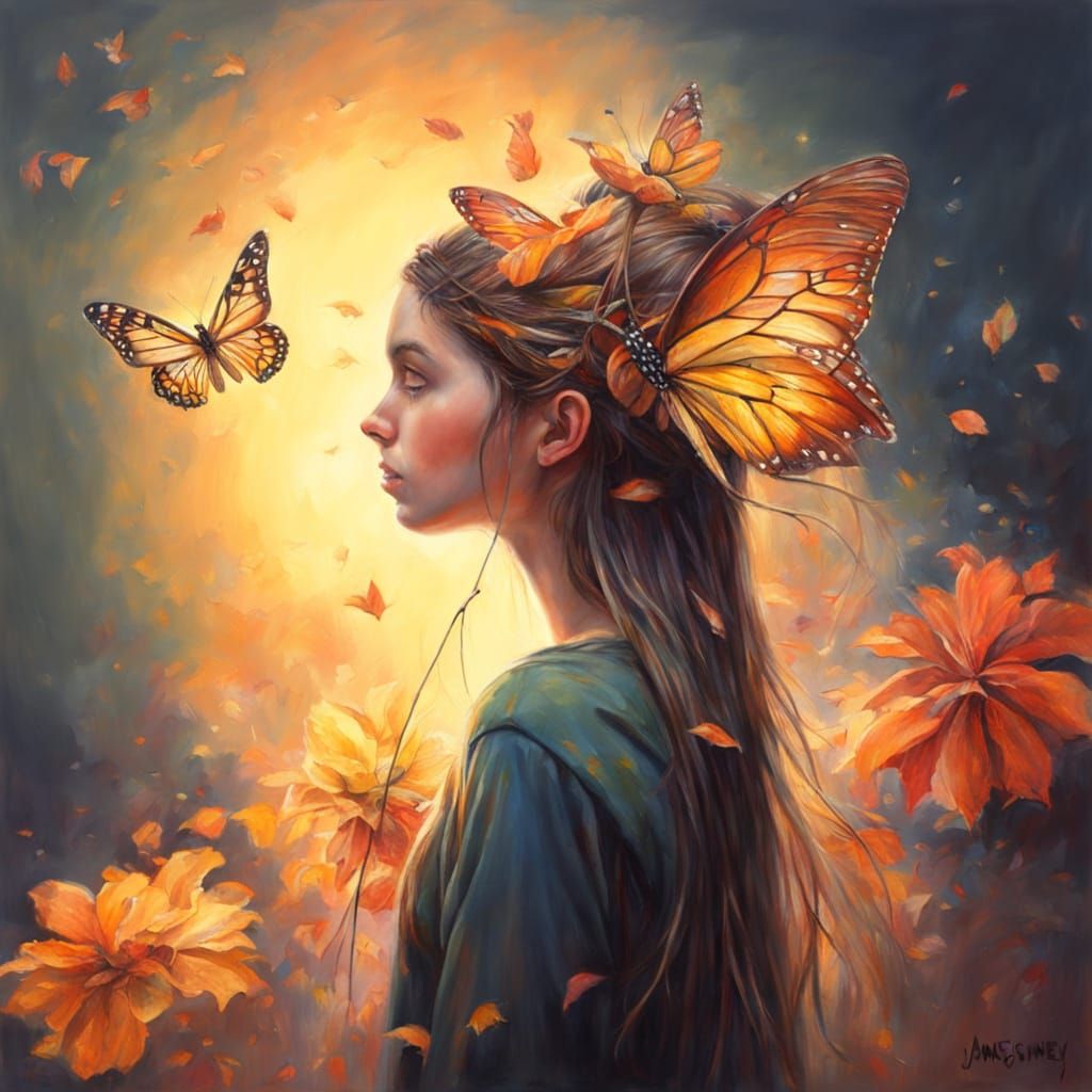 Young Woman Portrait in Oil Painting Style