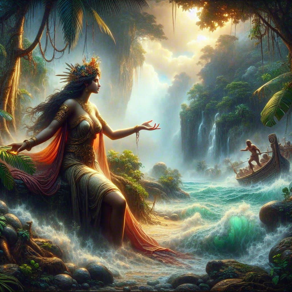 Goddess Finds Odysseus: Hyperrealistic Oil on Canvas