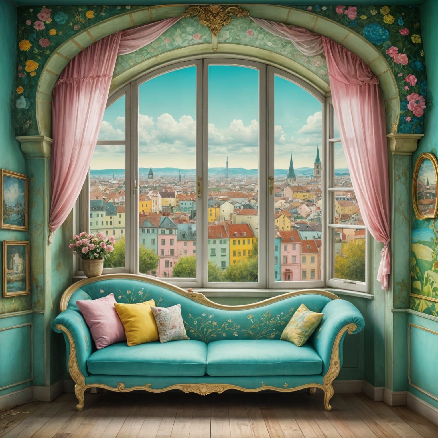 Doodle Room with City View as Colorful Art