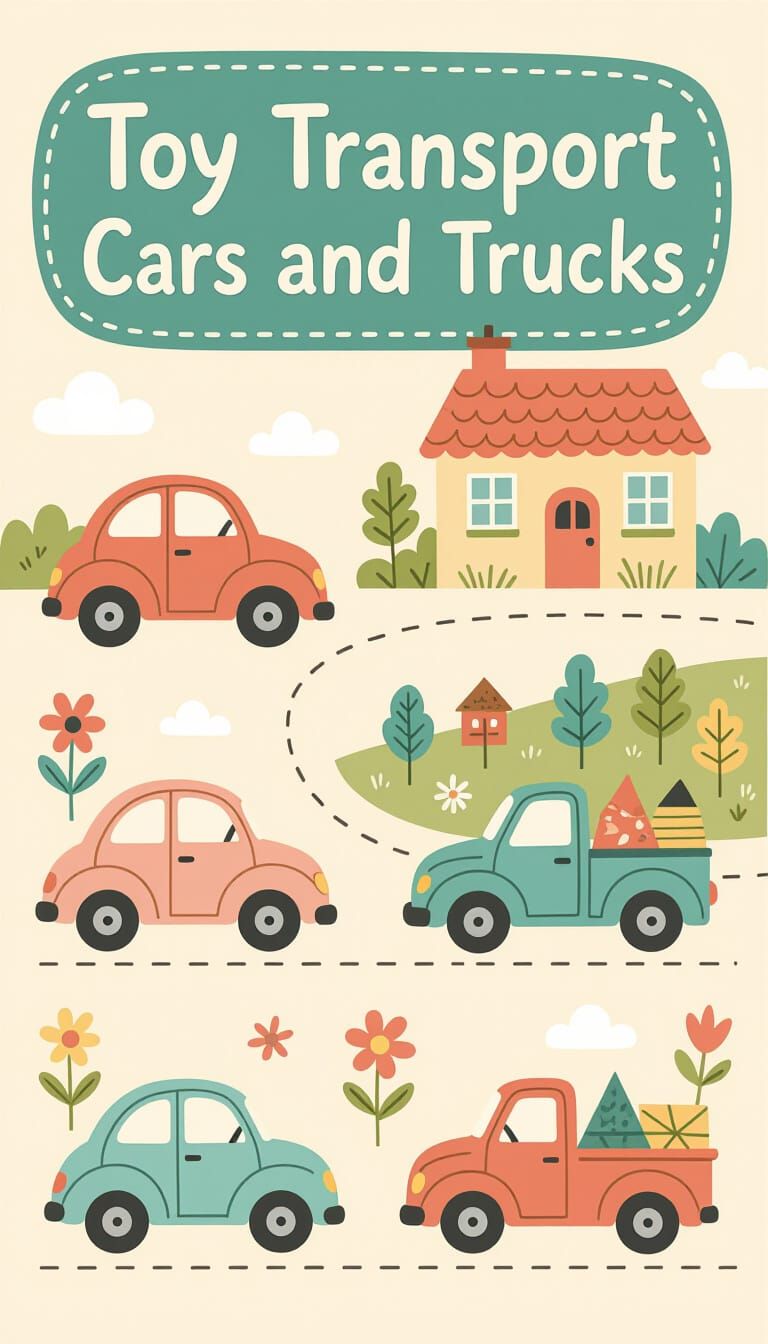 Toy Transport in Nursery Style Flat Illustration