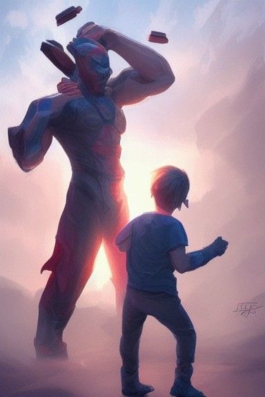 Protective Father and Son: Digital Concept Art