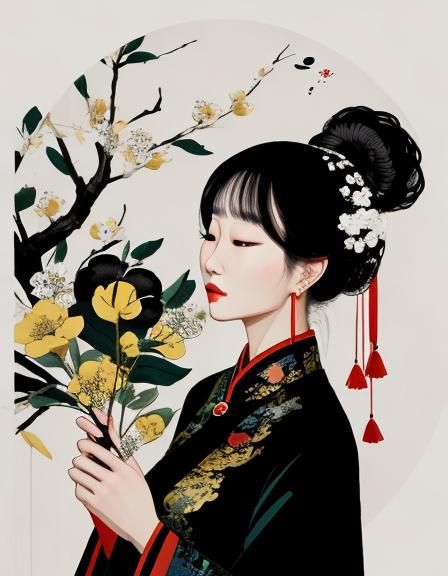 Woman in Wu Guanzhong Inspired Chinese Art