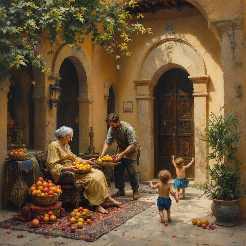 Renaissance Painting of Serene Moroccan Medina Scene