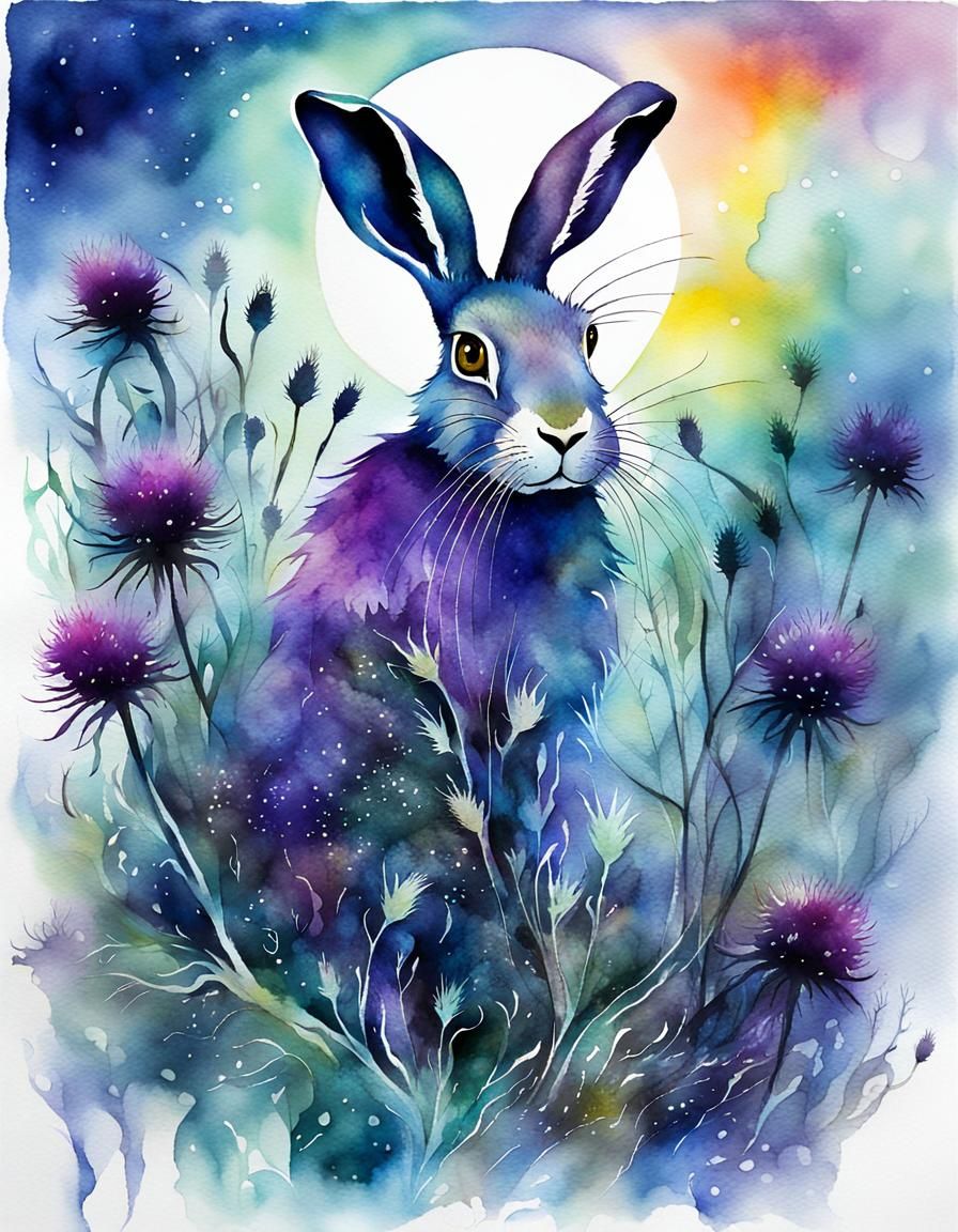 Ethereal Ghost Hare in Expressionist Watercolour