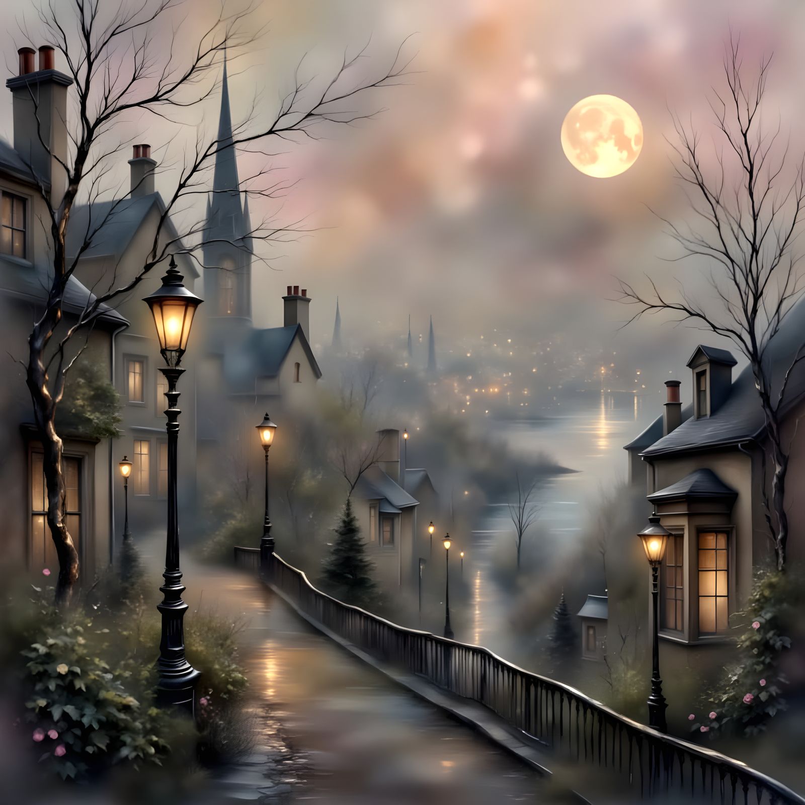 Pastel Cityscape at Twilight in Soft Winter Style