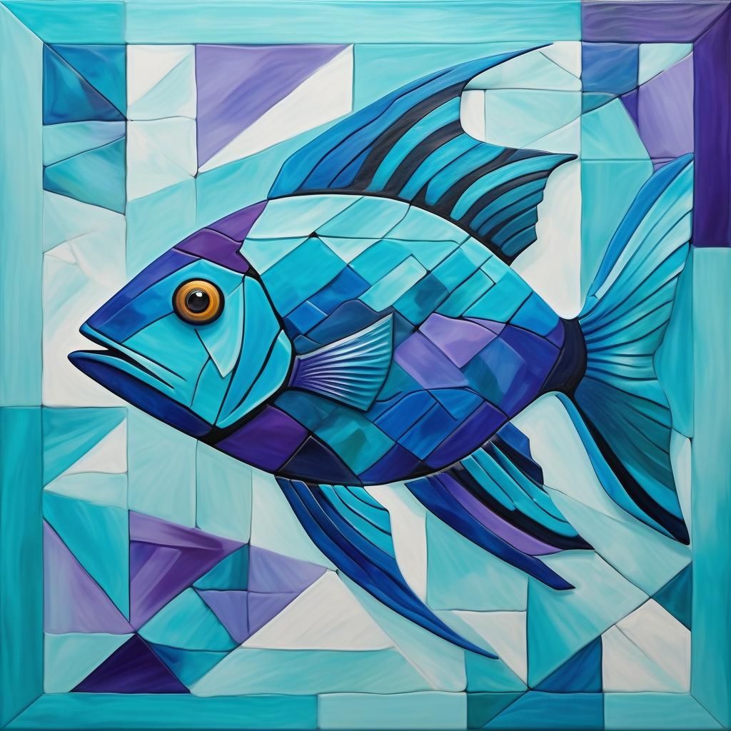 Cubist Fish Painting in Geometric Style