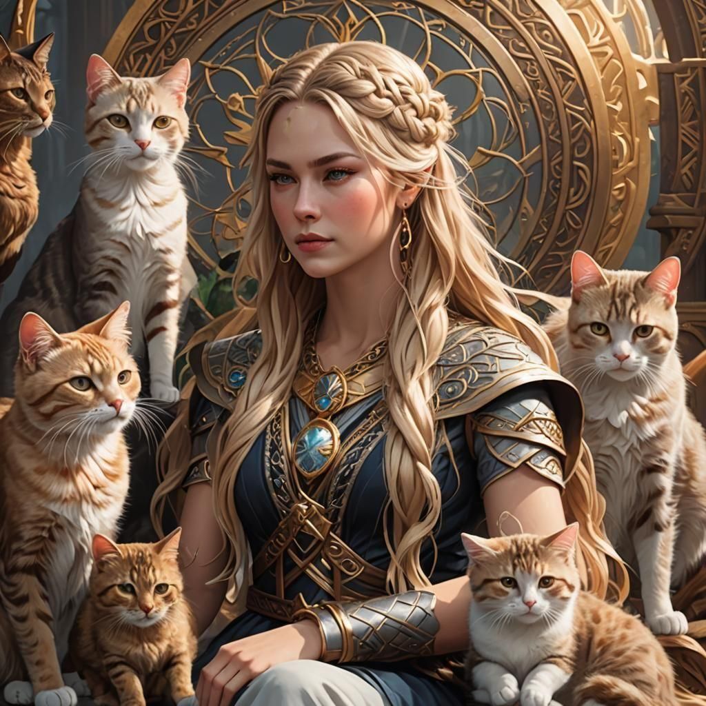 Norse goddess Freya with cats