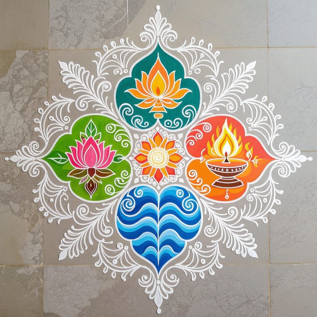 Vibrant South Indian Kolam Design Inspired by Cubism