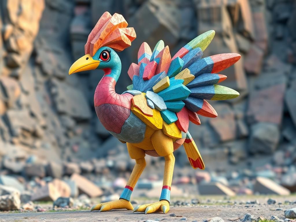 Stylized 3D Pokémon Cassowary Sculpture