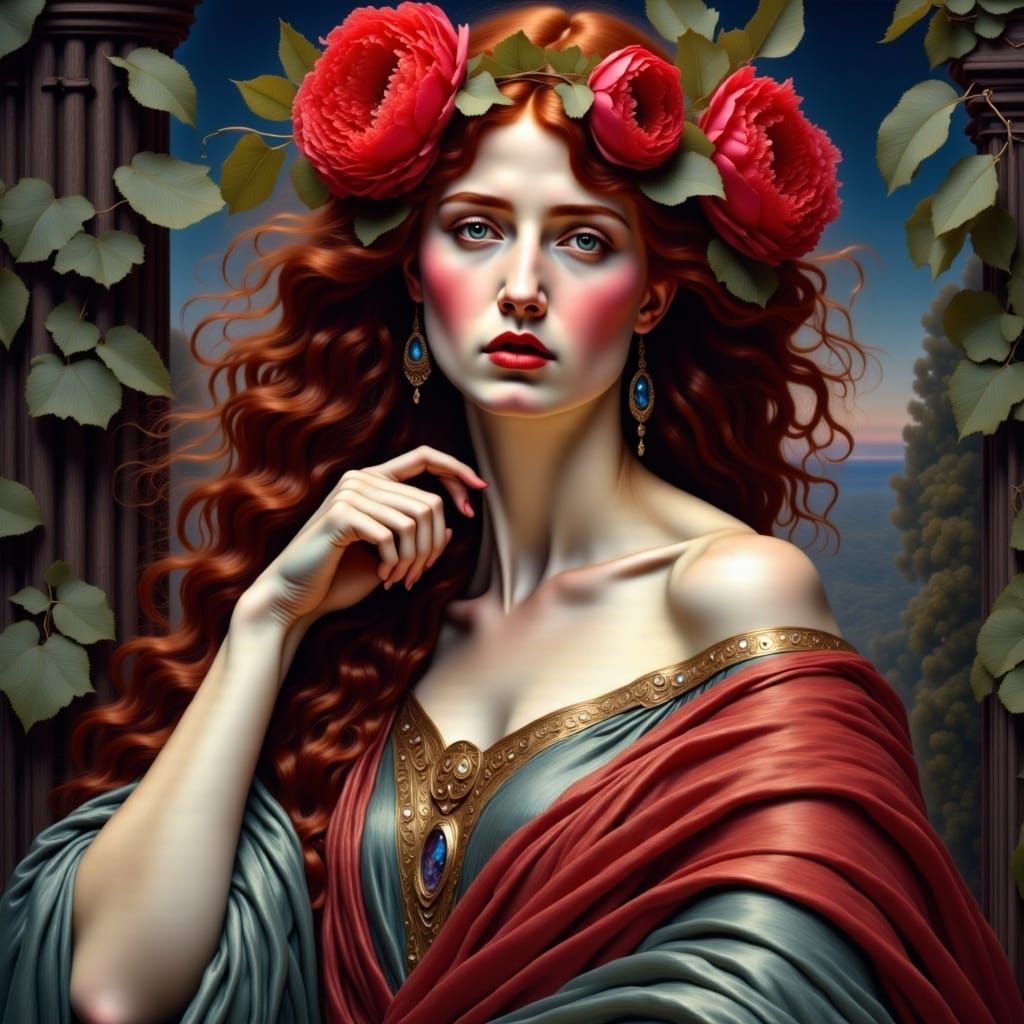 Woman with Acanthus Leaves in Pre-Raphaelite Style