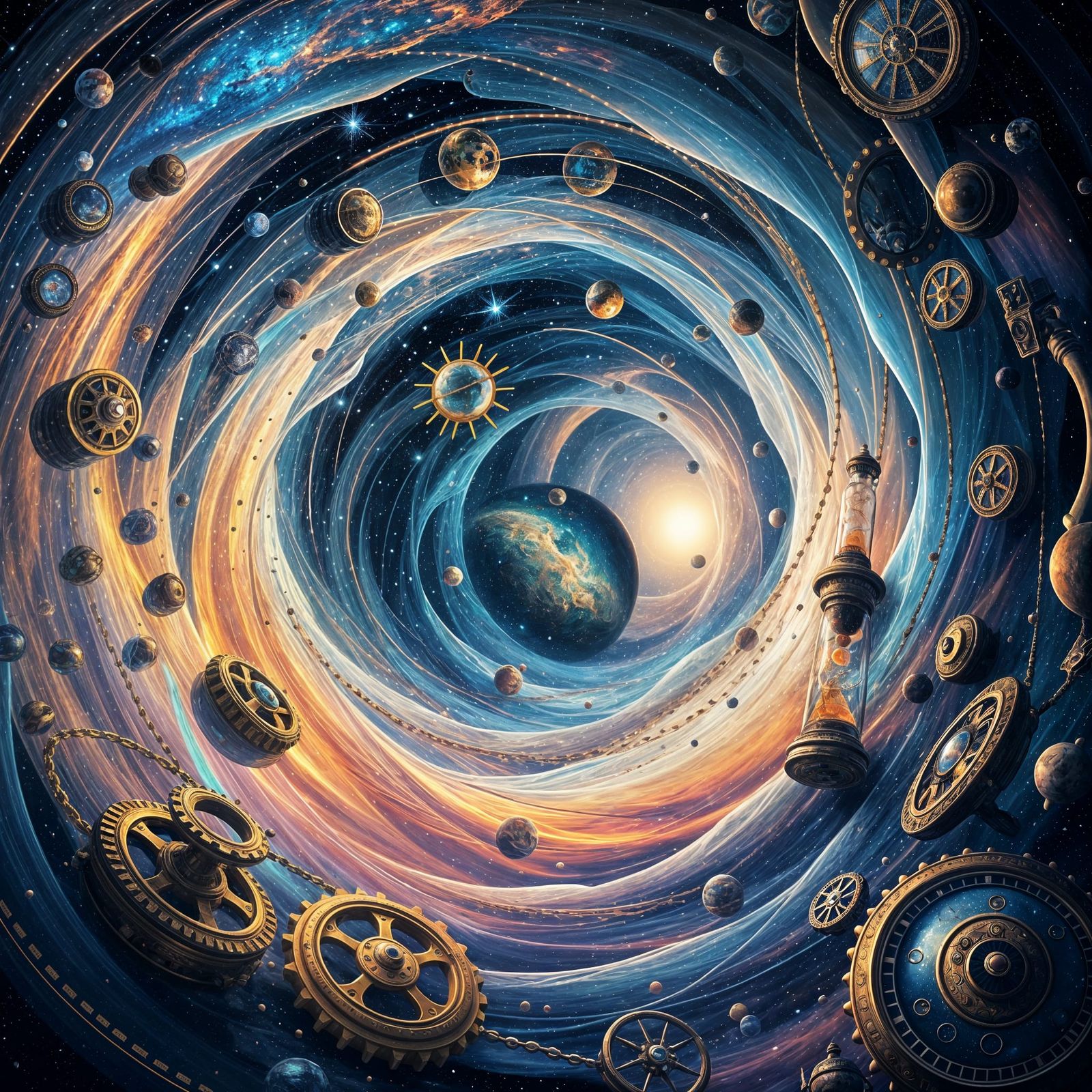 Surreal Space-Time Vortex with Clockwork Gears