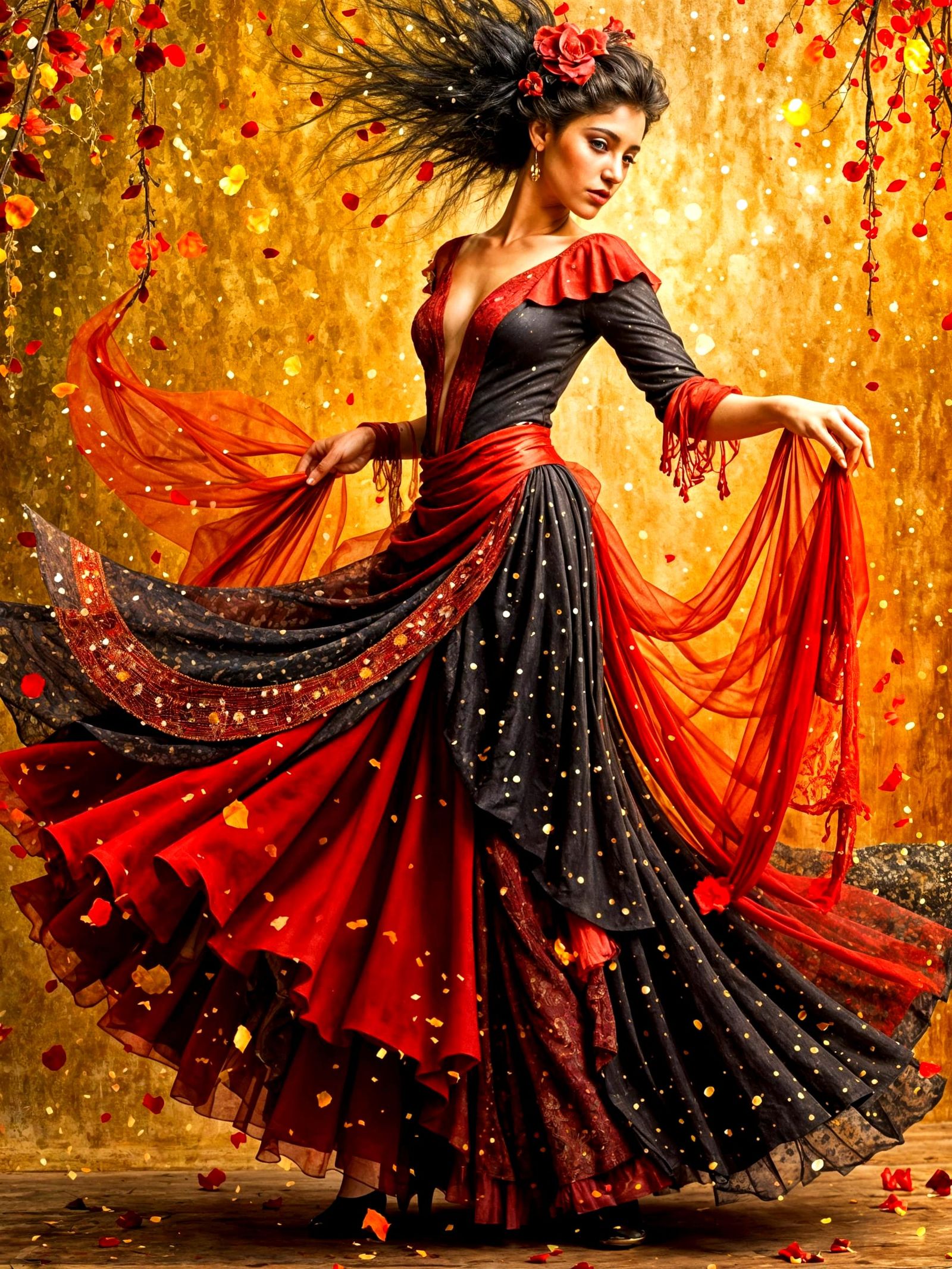 Gilded Spanish Dancer in Vibrant Klimt Style