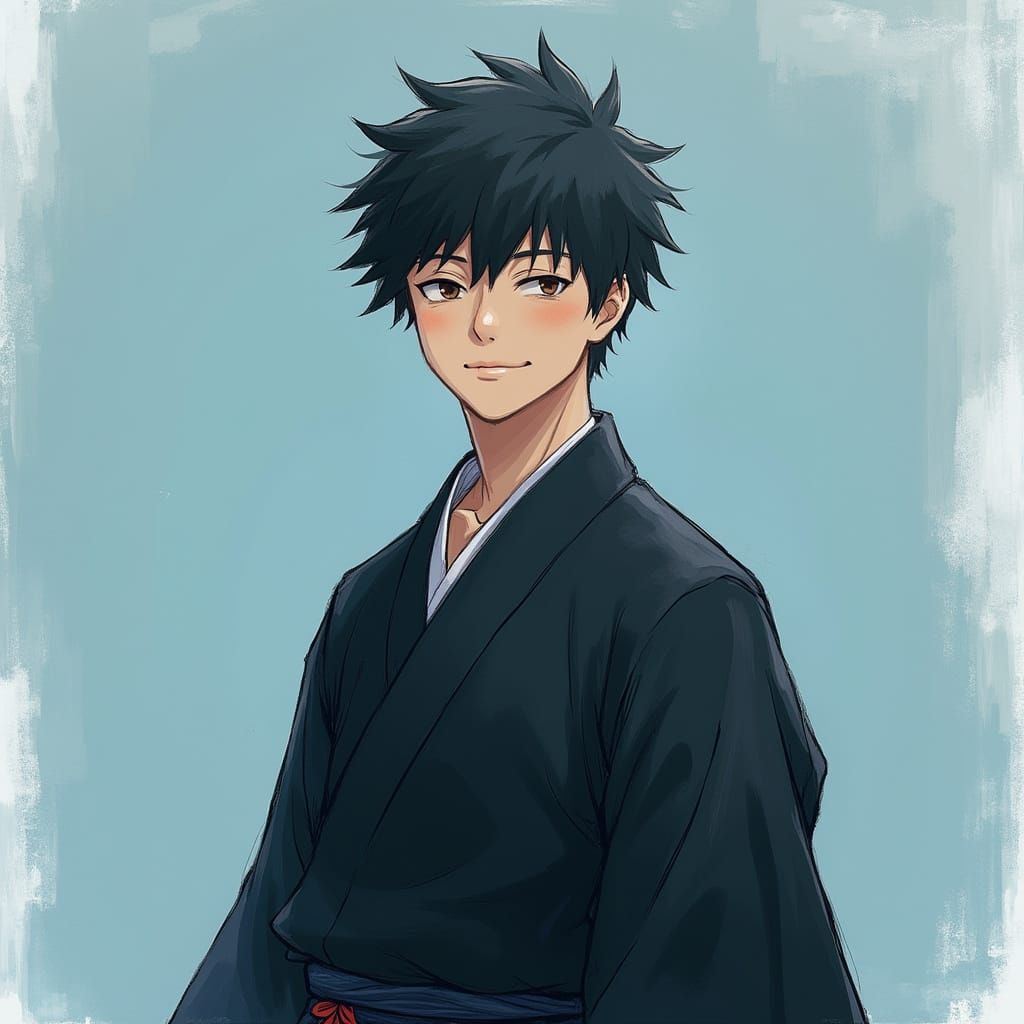 Stoic Gojo in Elegant Black Haori