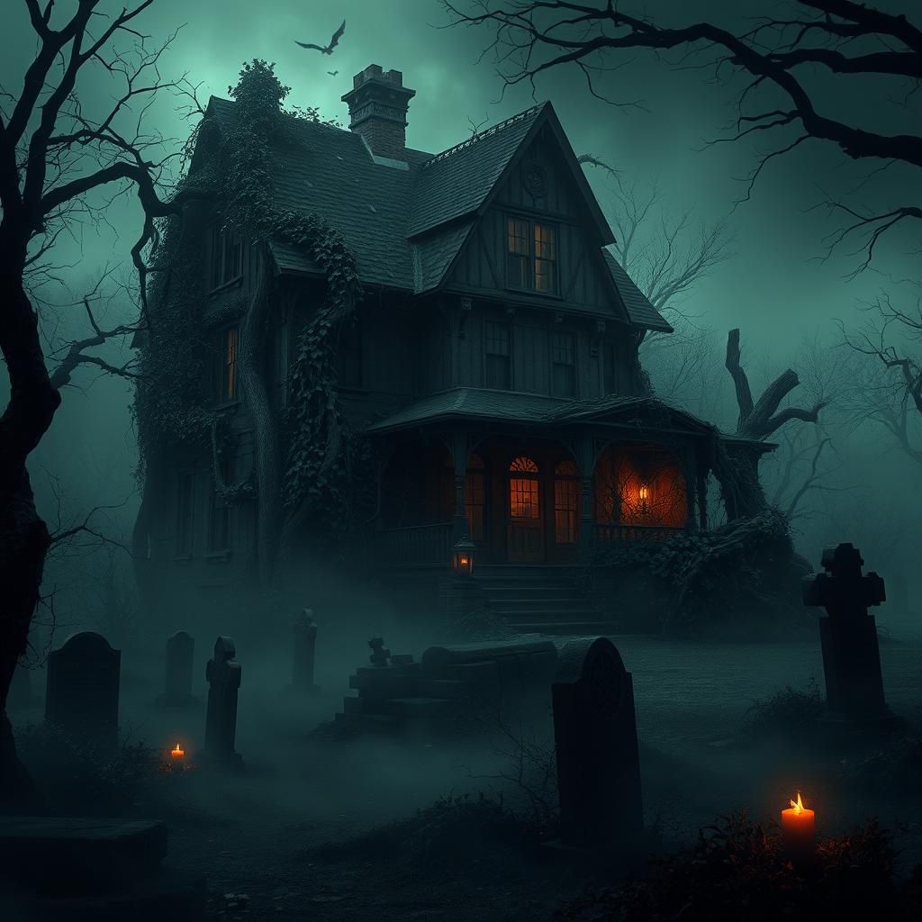 Haunting Dilapidated House in Dark Fantasy Landscape