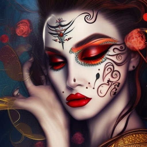 Stunning Woman with Tribal Makeup in Fantasy Art