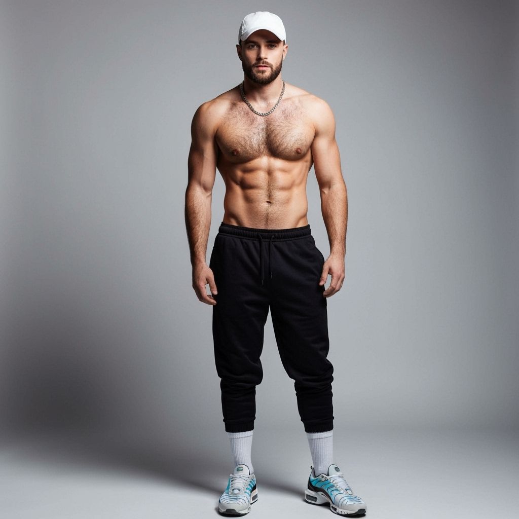 Vogue Fashion Portrait: Muscular Man in White Cap