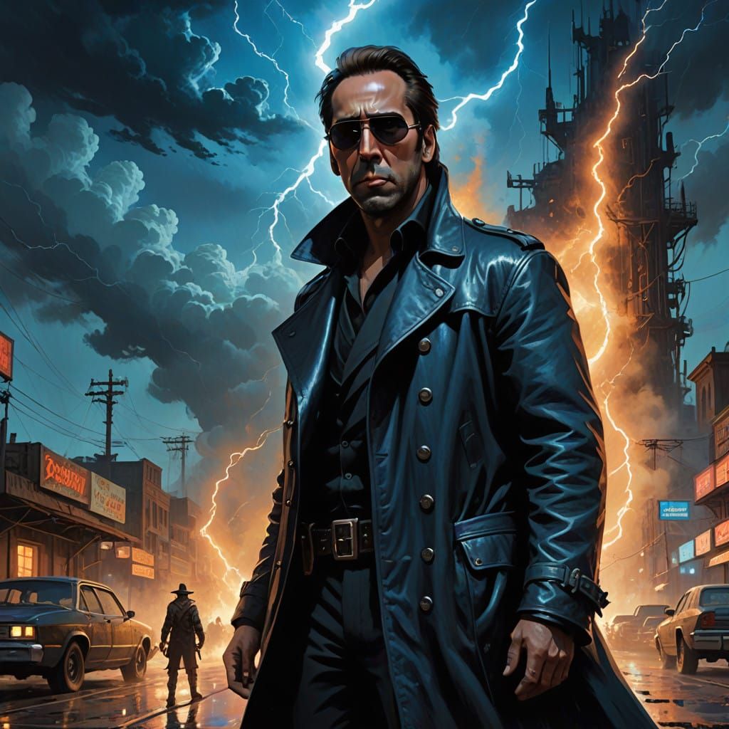 Storm Wizard in Dark Fantasy Style with Nicholas Cage