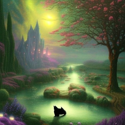 Radiant Black Cat in Ethereal Astral Aurora