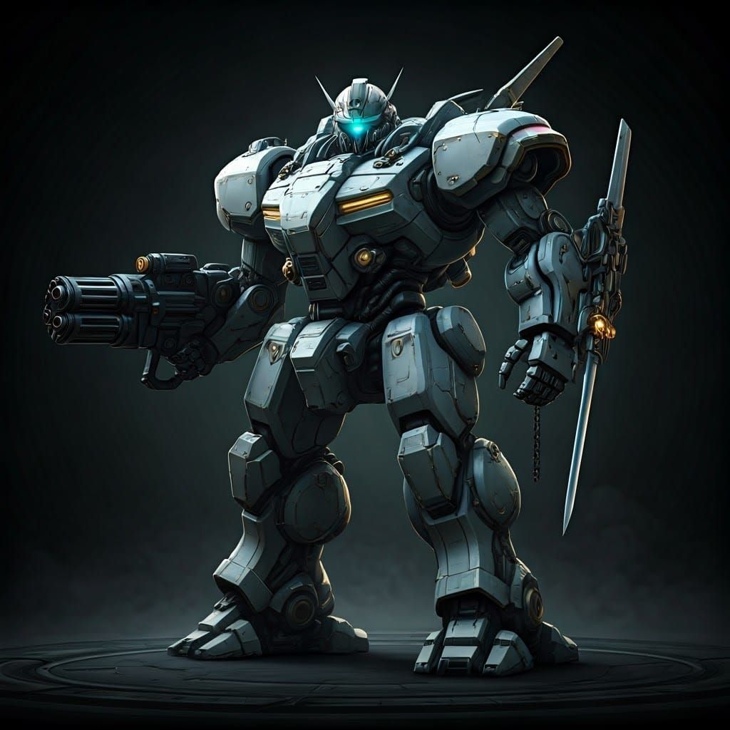 Invincible Mechanoid Robot with Chest Gun and Sword