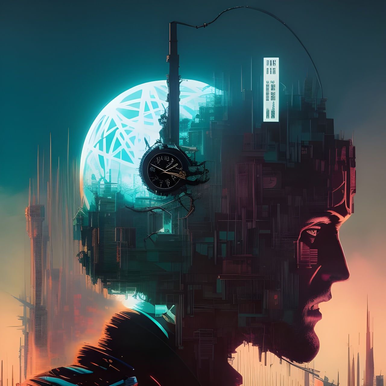 Time Traveler in Dual Color Scheme Collage Art