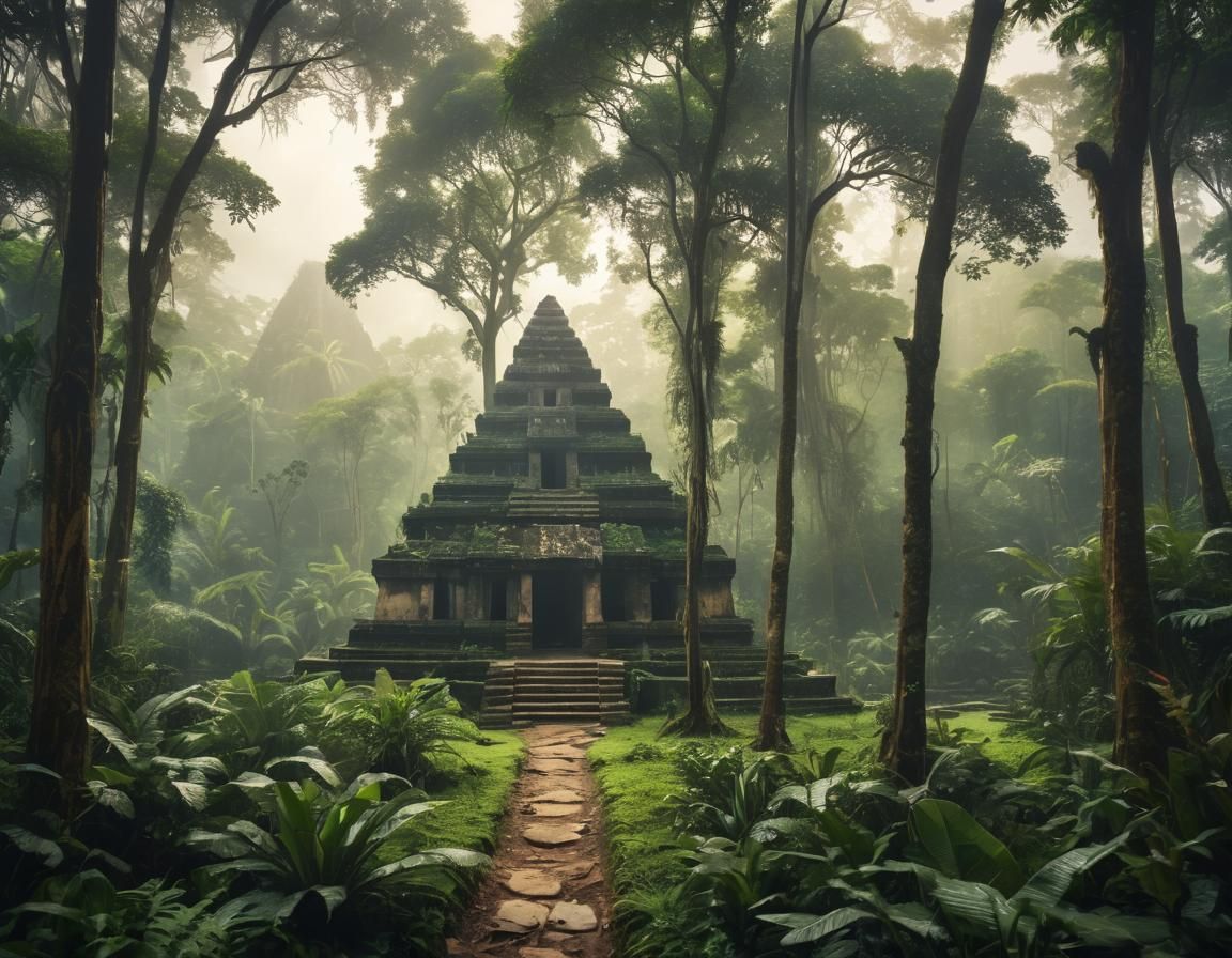 Majestic Rainforest Temple in Golden Light