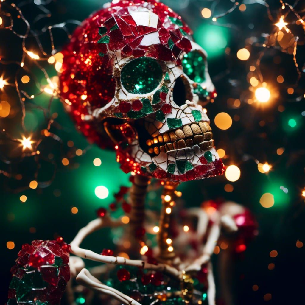Cracked Glass Skeleton in Christmas Colors