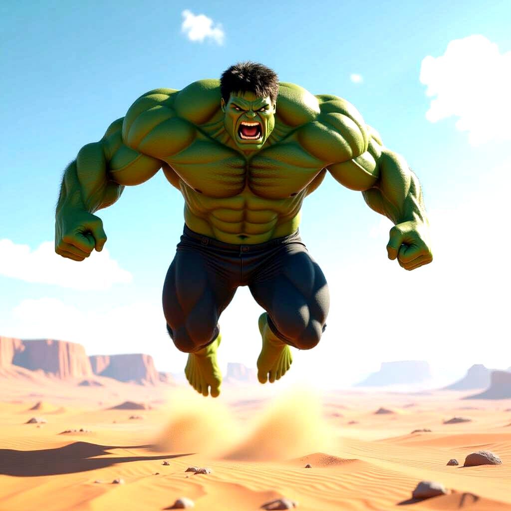 Hulk's Epic Leap Over Desert Landscape