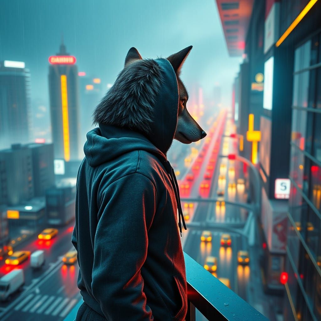 Anthro Wolf in Futuristic Metropolis