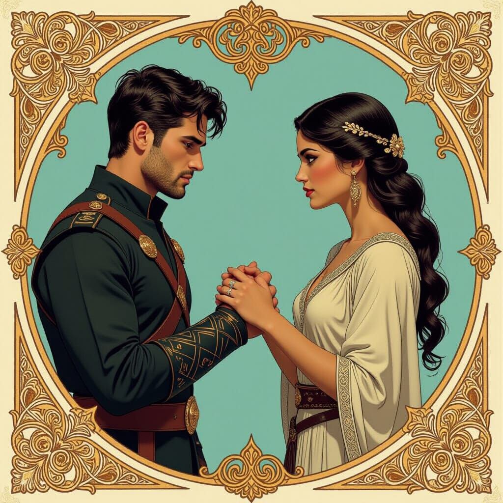 Sci-Fi Warrior Couple in Art Nouveau Setting